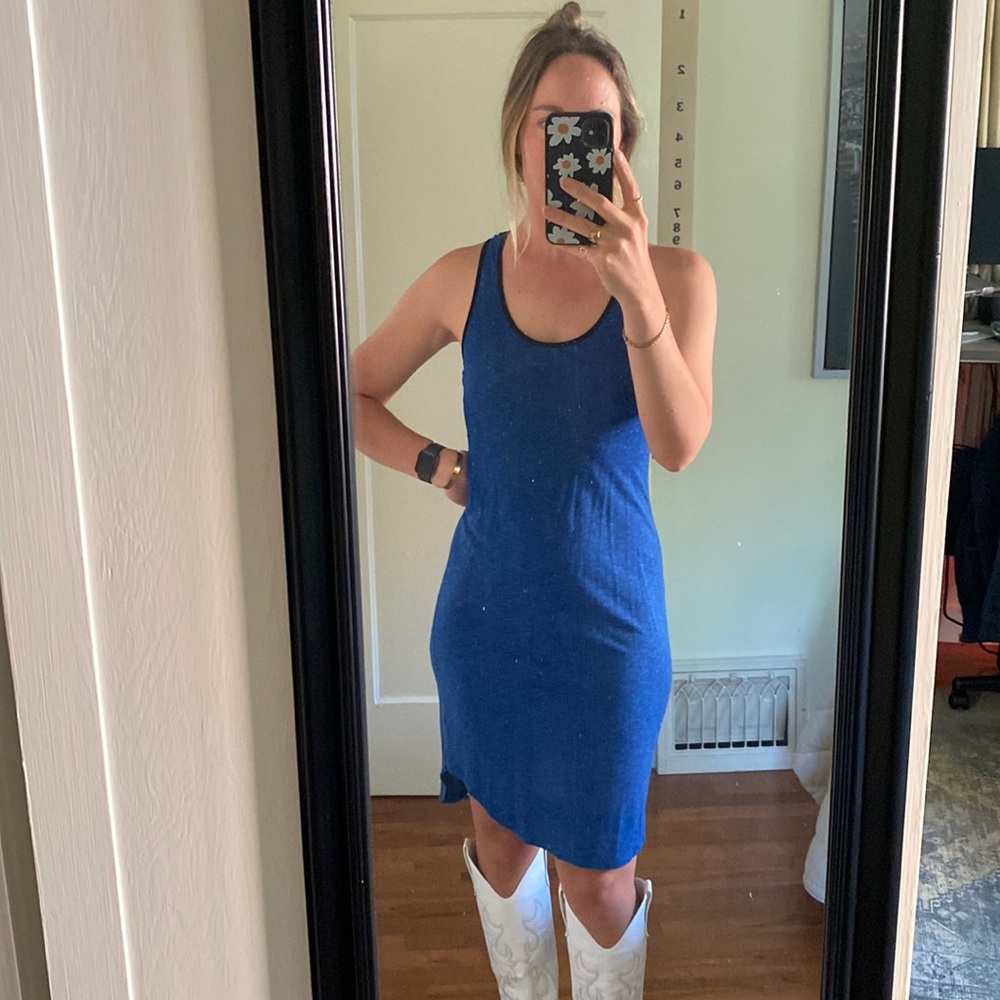 Blue racer back dress with black lining